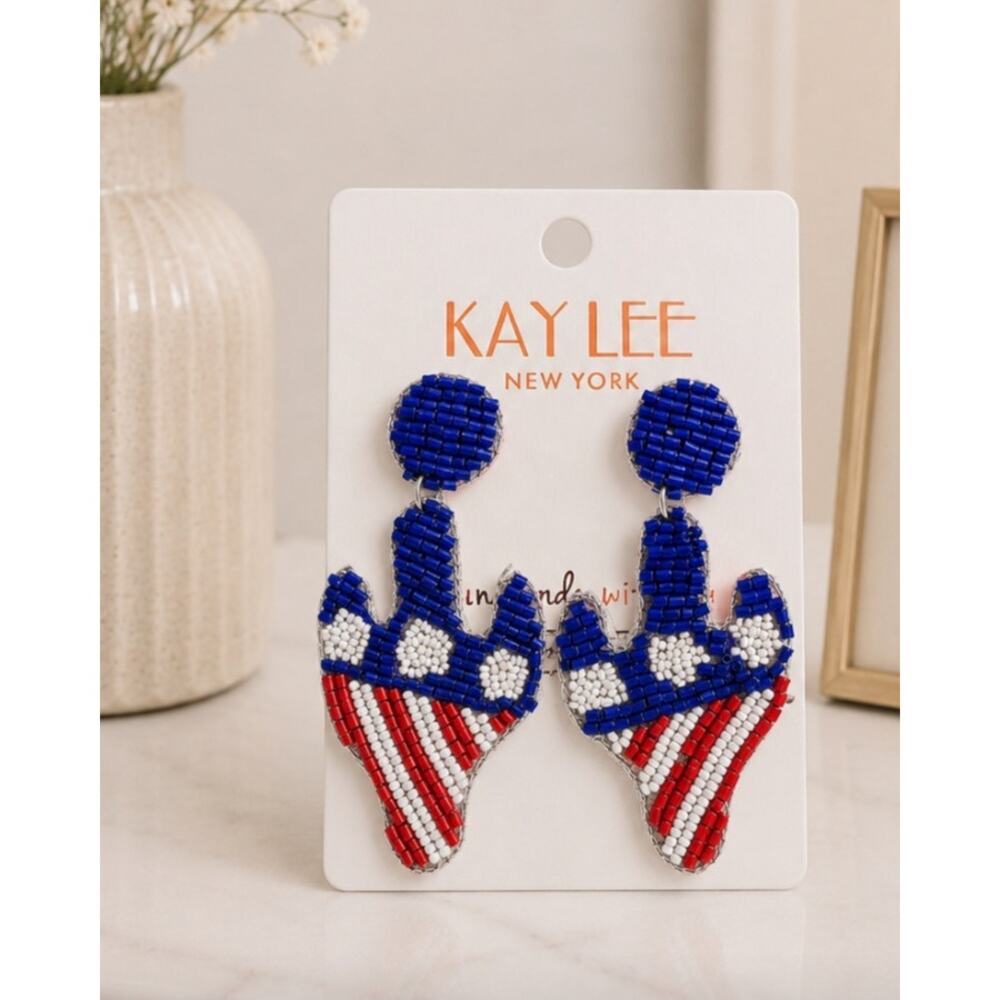 Kay Lee Red White And Blue Catcus Earrings New